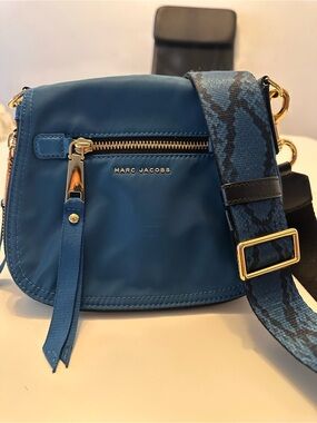 Marc Jacobs Teal Blue Nylon Crossbody with Patterned Strap